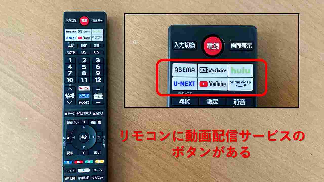 テレビのリモコンに動画配信サービスのボタンがある